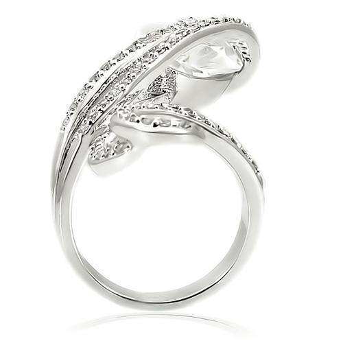 Alamode Rhodium Brass Ring with AAA Grade CZ in Clear - Alamode - Flyclothing LLC