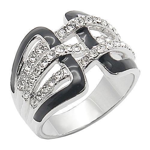 Alamode Rhodium Brass Ring with AAA Grade CZ in Clear - Alamode