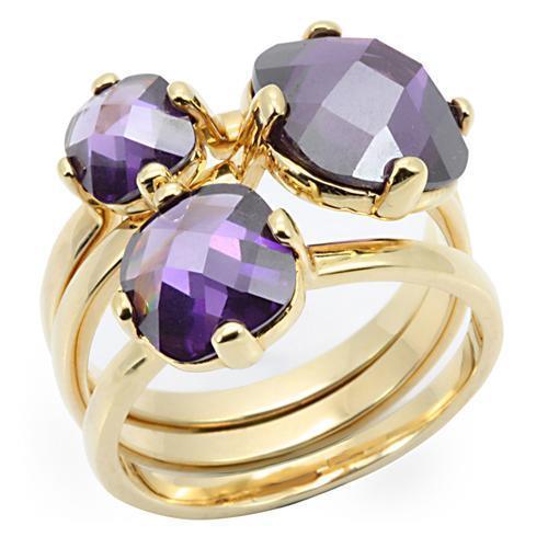 Alamode Gold Brass Ring with AAA Grade CZ in Amethyst - Flyclothing LLC