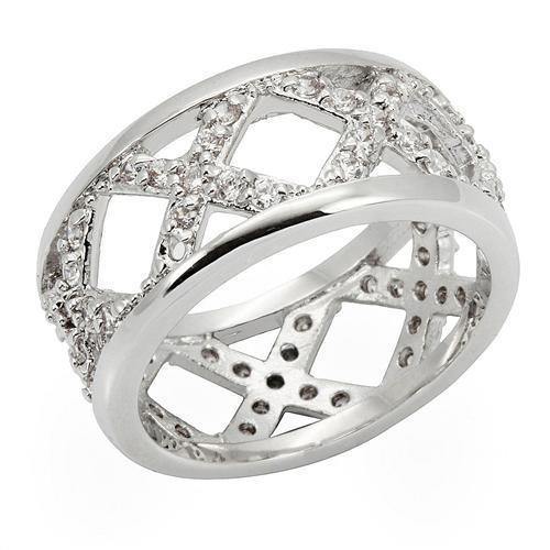 Alamode Rhodium Brass Ring with AAA Grade CZ in Clear - Alamode