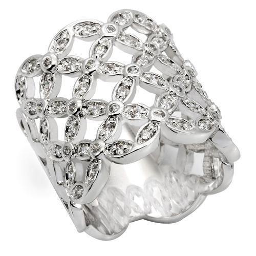 Alamode Rhodium Brass Ring with AAA Grade CZ in Clear - Alamode