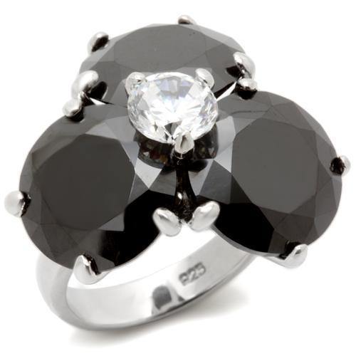Alamode Rhodium Brass Ring with AAA Grade CZ in Jet - Alamode