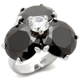 Alamode Rhodium Brass Ring with AAA Grade CZ in Jet - Alamode