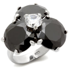 Alamode Rhodium Brass Ring with AAA Grade CZ in Jet - Flyclothing LLC