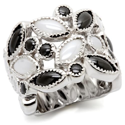 Alamode Rhodium Brass Ring with Milky CZ in Multi Color - Flyclothing LLC