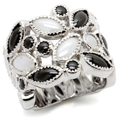 Alamode Rhodium Brass Ring with Milky CZ in Multi Color - Alamode