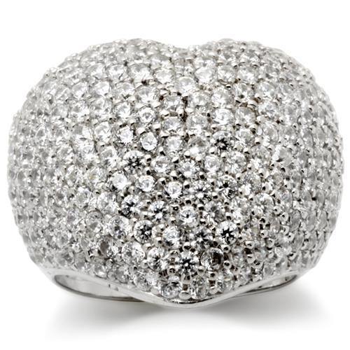 Alamode Rhodium Brass Ring with AAA Grade CZ in Clear - Alamode