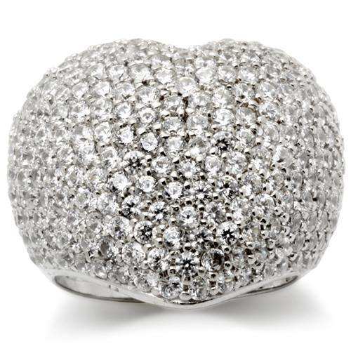 Alamode Rhodium Brass Ring with AAA Grade CZ in Clear - Alamode - Flyclothing LLC