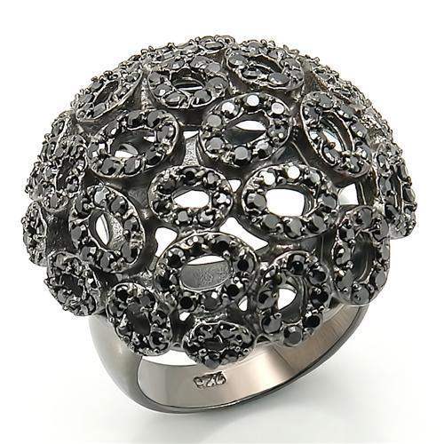 Alamode Ruthenium Brass Ring with AAA Grade CZ in Jet - Alamode - Flyclothing LLC