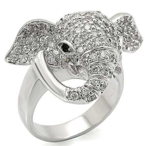 Alamode Rhodium Brass Ring with Top Grade Crystal in Jet - Alamode - Flyclothing LLC