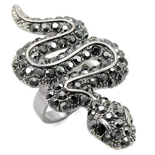 Alamode Ruthenium Brass Ring with Top Grade Crystal in Jet - Alamode - Flyclothing LLC