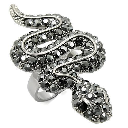 Alamode Ruthenium Brass Ring with Top Grade Crystal in Jet - Alamode
