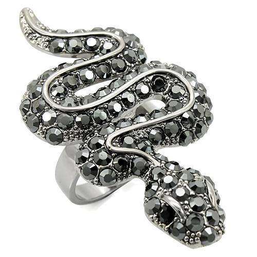 Alamode Ruthenium Brass Ring with Top Grade Crystal in Jet - Alamode - Flyclothing LLC