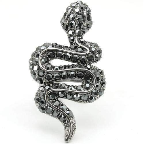 Alamode Ruthenium Brass Ring with Top Grade Crystal in Jet - Alamode - Flyclothing LLC