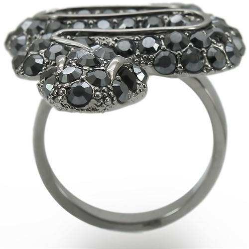 Alamode Ruthenium Brass Ring with Top Grade Crystal in Jet - Alamode - Flyclothing LLC