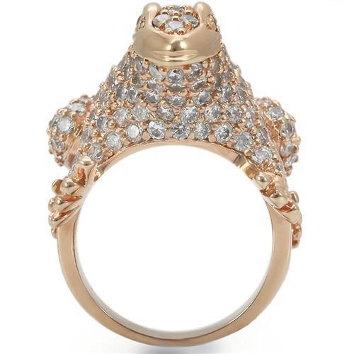 Alamode Rose Gold Brass Ring with AAA Grade CZ in Jet - Flyclothing LLC