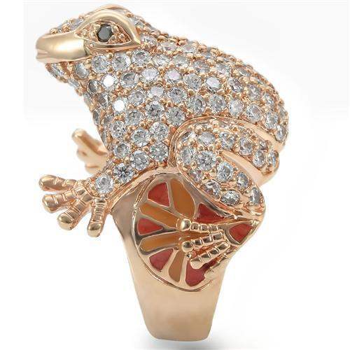 Alamode Rose Gold Brass Ring with AAA Grade CZ in Jet - Alamode - Flyclothing LLC