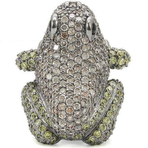 Alamode Ruthenium Brass Ring with AAA Grade CZ in Multi Color - Alamode - Flyclothing LLC