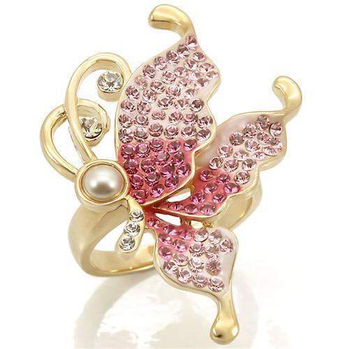 Alamode Gold Brass Ring with Top Grade Crystal in Multi Color - Alamode - Flyclothing LLC