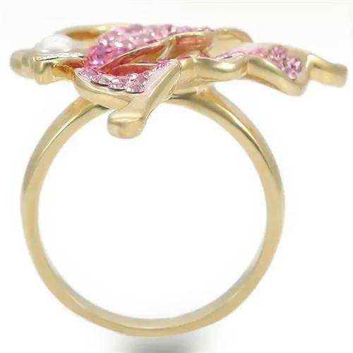 Alamode Gold Brass Ring with Top Grade Crystal in Multi Color - Alamode - Flyclothing LLC
