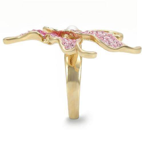 Alamode Gold Brass Ring with Top Grade Crystal in Multi Color - Alamode - Flyclothing LLC