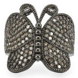 Alamode Ruthenium Brass Ring with AAA Grade CZ in Champagne - Alamode - Flyclothing LLC