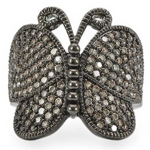 Alamode Ruthenium Brass Ring with AAA Grade CZ in Champagne - Alamode - Flyclothing LLC