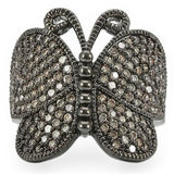 Alamode Ruthenium Brass Ring with AAA Grade CZ in Champagne - Alamode