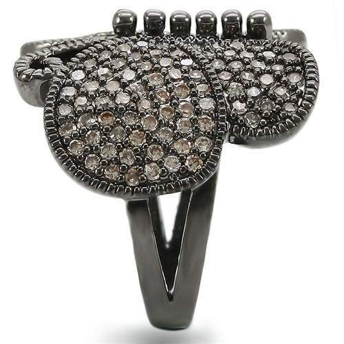 Alamode Ruthenium Brass Ring with AAA Grade CZ in Champagne - Alamode - Flyclothing LLC