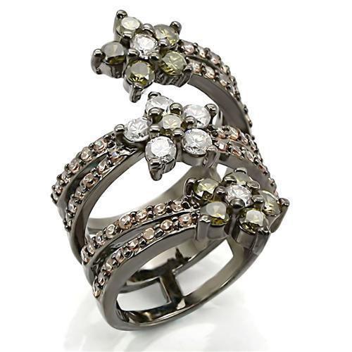 Alamode Ruthenium Brass Ring with AAA Grade CZ in Multi Color - Flyclothing LLC