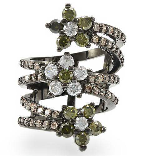 Alamode Ruthenium Brass Ring with AAA Grade CZ in Multi Color - Alamode - Flyclothing LLC