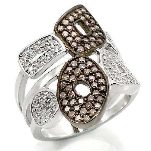 Alamode Rhodium + Ruthenium Brass Ring with AAA Grade CZ in Champagne - Alamode - Flyclothing LLC