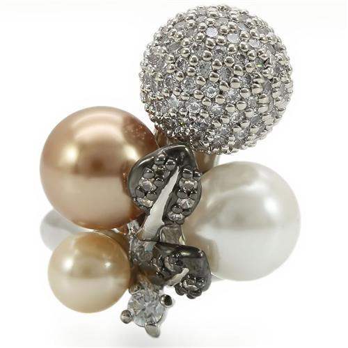 Alamode Rhodium + Ruthenium Brass Ring with Synthetic Pearl in Multi Color - Alamode - Flyclothing LLC