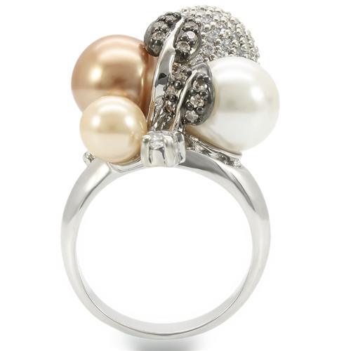 Alamode Rhodium + Ruthenium Brass Ring with Synthetic Pearl in Multi Color - Flyclothing LLC