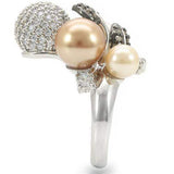 Alamode Rhodium + Ruthenium Brass Ring with Synthetic Pearl in Multi Color - Alamode - Flyclothing LLC