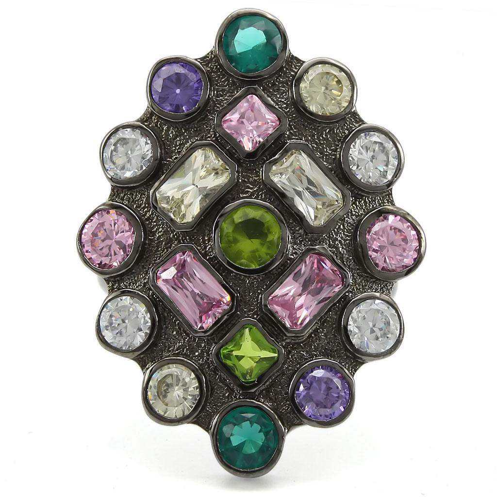 Alamode Ruthenium Brass Ring with AAA Grade CZ in Multi Color - Alamode - Flyclothing LLC