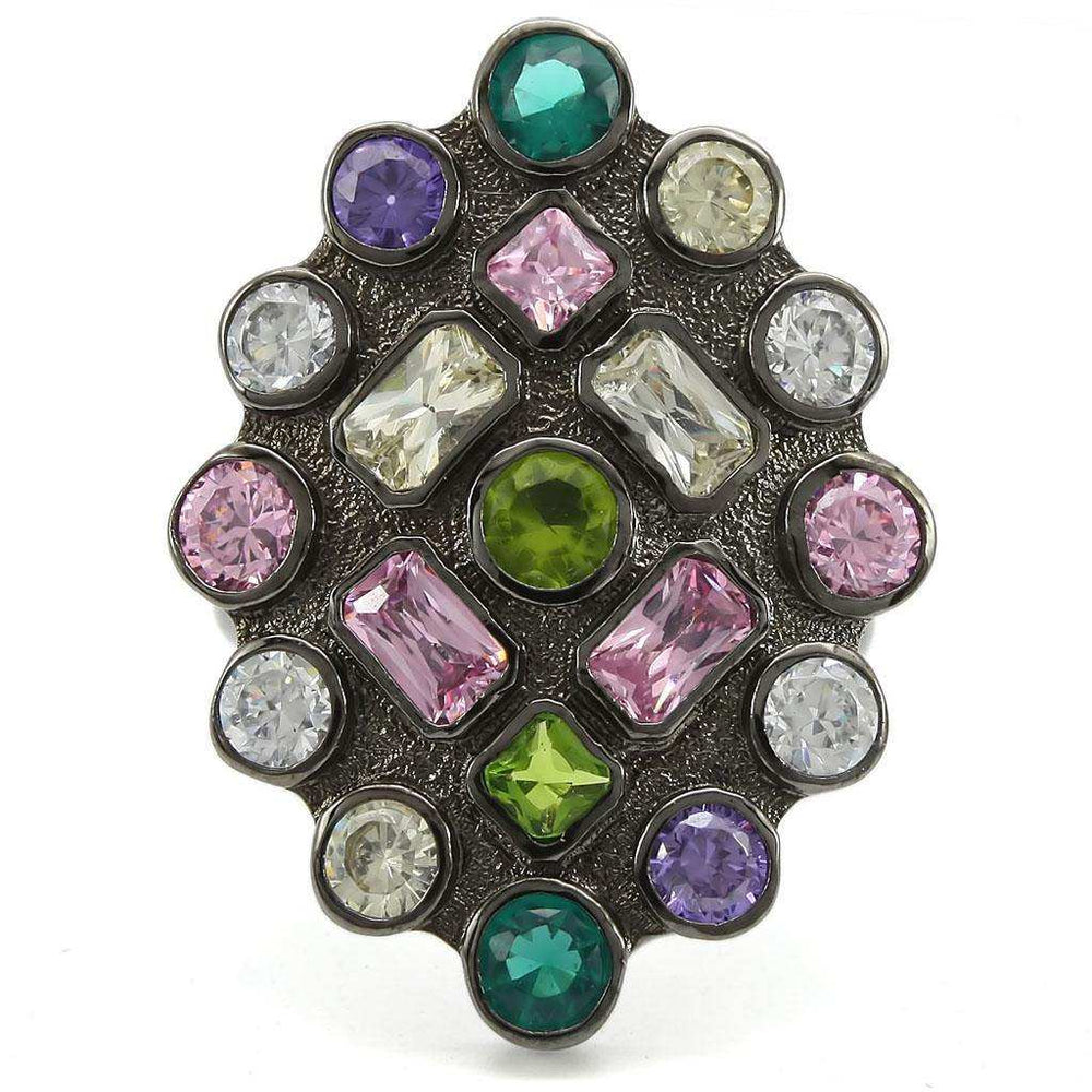 Alamode Ruthenium Brass Ring with AAA Grade CZ in Multi Color - Alamode - Flyclothing LLC