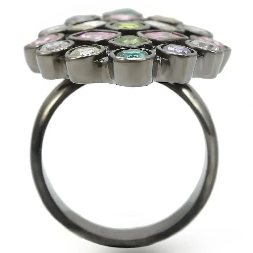 Alamode Ruthenium Brass Ring with AAA Grade CZ in Multi Color - Alamode - Flyclothing LLC