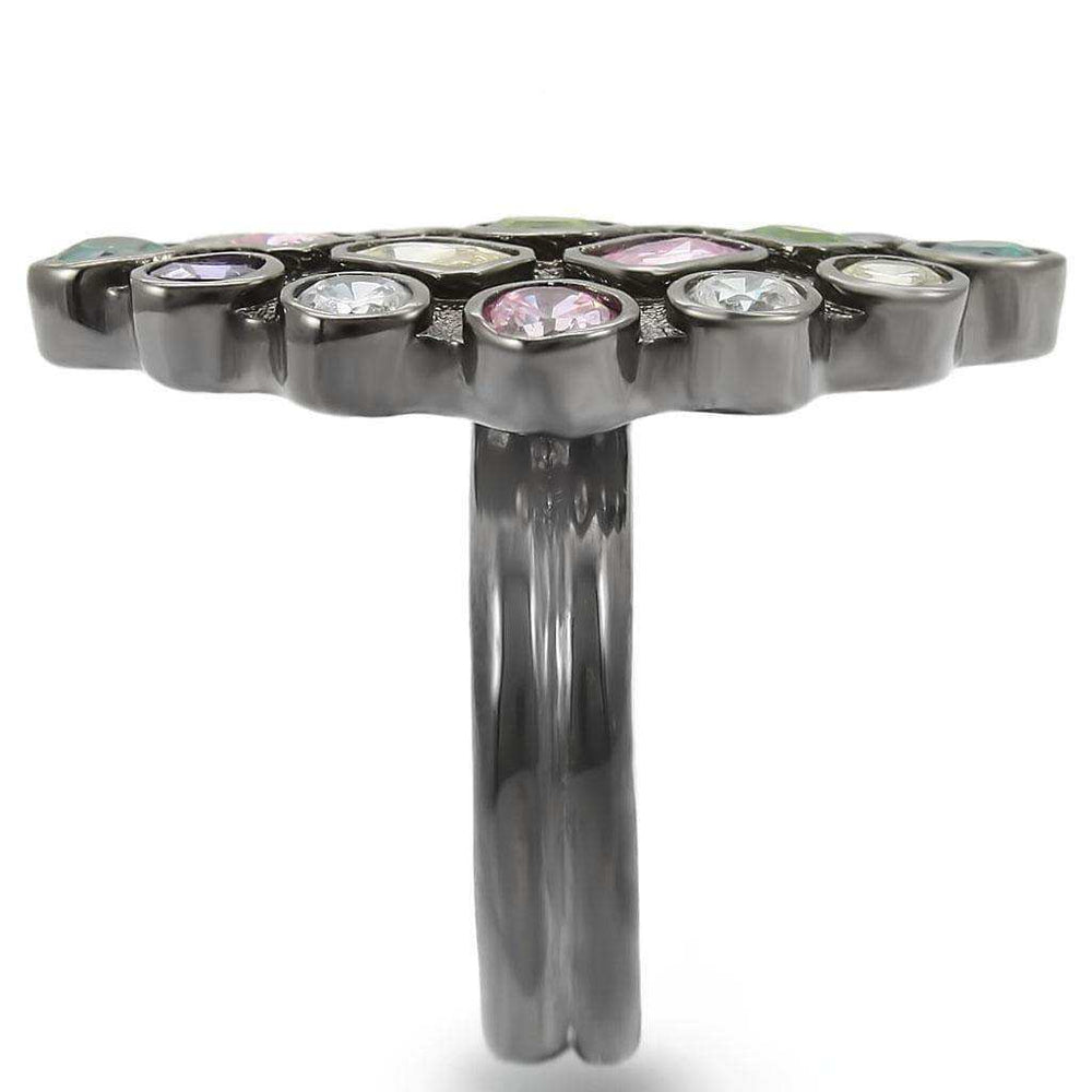 Alamode Ruthenium Brass Ring with AAA Grade CZ in Multi Color - Alamode - Flyclothing LLC