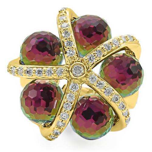 Alamode Gold Plated Brass Ring with Top Grade Crystal in Multi Color - Alamode - Flyclothing LLC