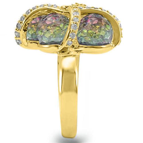 Alamode Gold Plated Brass Ring with Top Grade Crystal in Multi Color - Flyclothing LLC