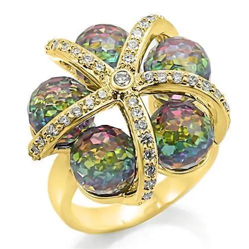 Alamode Gold Plated Brass Ring with Top Grade Crystal in Multi Color - Alamode