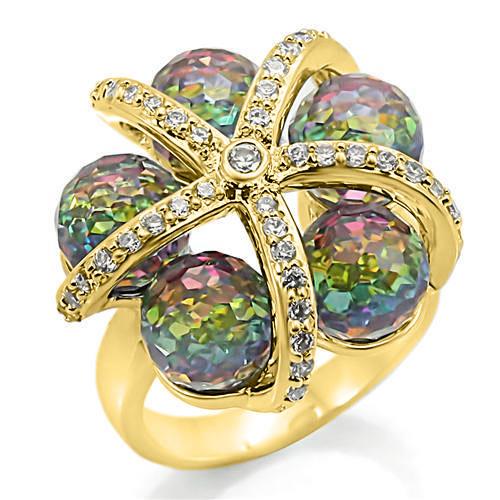 Alamode Gold Plated Brass Ring with Top Grade Crystal in Multi Color - Flyclothing LLC