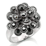 Alamode Rhodium Brass Ring with Top Grade Crystal in Jet - Alamode - Flyclothing LLC