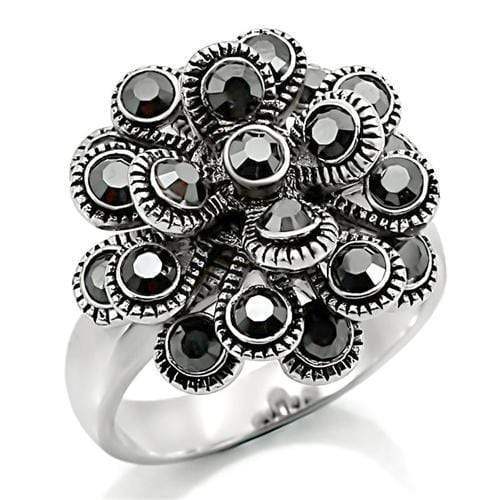 Alamode Rhodium Brass Ring with Top Grade Crystal in Jet - Alamode - Flyclothing LLC