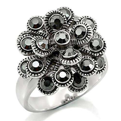 Alamode Rhodium Brass Ring with Top Grade Crystal in Jet - Alamode - Flyclothing LLC