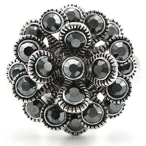 Alamode Rhodium Brass Ring with Top Grade Crystal in Jet - Alamode - Flyclothing LLC