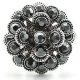 Alamode Rhodium Brass Ring with Top Grade Crystal in Jet - Alamode - Flyclothing LLC
