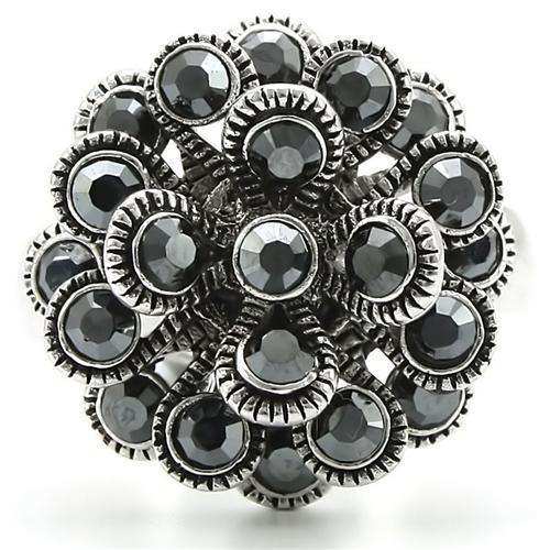 Alamode Rhodium Brass Ring with Top Grade Crystal in Jet - Alamode - Flyclothing LLC