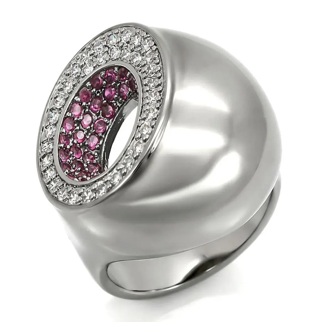 Alamode Ruthenium Brass Ring with Synthetic Garnet in Ruby - Alamode - Flyclothing LLC